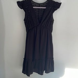 Black V neck eyelet dress